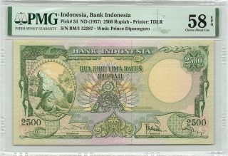 Indonesia 2500 Rupiah 1957 Tdlr Pick 54 Pmg Choice About Unc 58 Epq