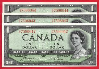 ✪ 1954 $1 Bank Of Canada Notes Devil Face A/a Prefix - 3 Consecutive - Ch Unc
