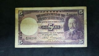 Bank Of Straits Settements,  5 Dollars 1935,  Vg