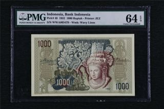 1952 Indonesia Bank Indonesia 1000 Rupiah Pick 48 Pmg 64 Epq Choice Unc