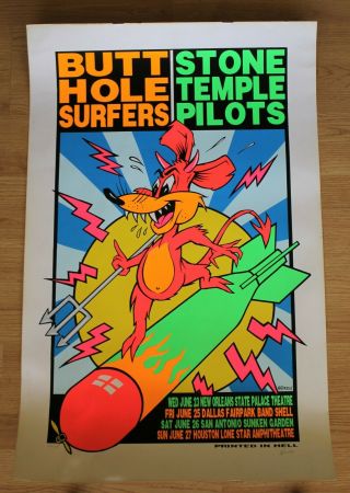 Vintage 1993 Butthole Surfers Stone Temple Pilots Poster 404/500 Signed Kozik