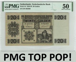 Netherlands 20 Gulden 1931 Jez Pick 44 Pmg About Uncirculated 50 Top Pop