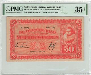 Netherlands Indies 50 Gulden 1927 Indonesia Pick 72a Pmg Choice Very Fine 35 Epq
