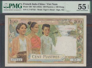 French Indochina 100 Piastres Banknote P - 108 Nd 1954 Pmg 55 Epq