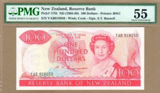 Zealand: 100 Dollars Banknote,  (au Pmg55),  P - 175b,  1985 - 89,