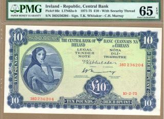 Ireland - Republic: 10 Pounds Banknote,  (unc Pmg65),  P - 66c,  10.  02.  1975,
