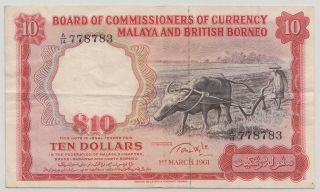 1961 Board Of Commissioners Of Currency Malaya & British Borneo $10 A/14 778783