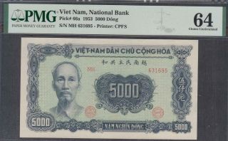 Vietnam,  National Bank 5000 Dong Banknote P - 66a 1953 Unc Pmg 64