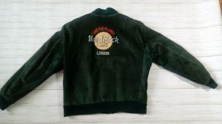 Vtg Hard Rock Cafe - London Save The Planet Green Leather Bomber Jacket Men Lg