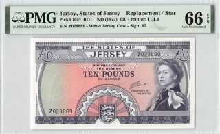 Jersey Nd (1972) P - 10a Pmg Gem Unc 66 Epq 10 Pounds (replacement)