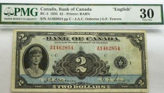 1935 Canadian Bank Of Canada $2 Pmg 30