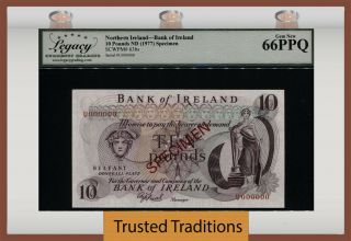 Tt Pk 63bs 1977 Ireland Northern Bank 10 Pounds Specimen Lcg 66 Ppq Tied As Best