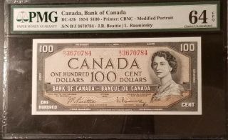 Canada British French $100 1954 Pmg 64 Epq 43b B/j One Year Type Low Mintage