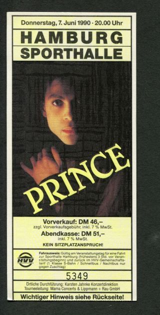 1990 Prince Concert Ticket Stub Nude Tour Hamburg Germany
