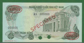 South Vietnam 100 Dong Specimen Banknote P - 26s Nd 1970 Tdlr Gem Unc