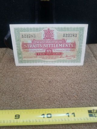 The Government Of The Straits Settlements 10 Cents Paper Money 1919 B/62 23783