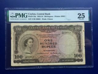 Ceylon Sri Lanka 100 Rupee Banknote - Very Fine - 1954