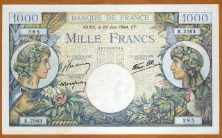 France,  1000 Francs,  1944,  Pick 96 (96b),  Wwii,  Unc