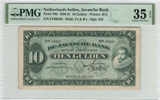 Netherlands Indies 10 Gulden 1929 Indonesia Pick 70d Pmg Choice Very Fine 35 Epq