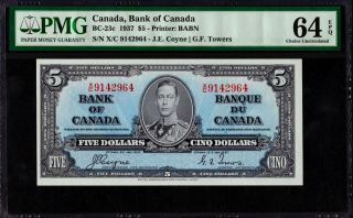 1937 Bank Of Canada $5 Banknote,  Coyne/towers,  Pmg Unc - 64 Epq