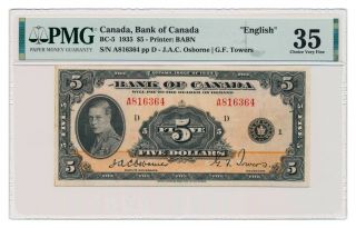 Canada Banknote 5 Dollars 1935 Pmg Vf 35 Choice Very Fine