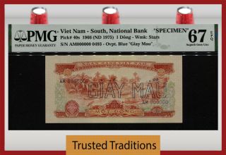 Tt Pk 40s Nd (1975) Viet Nam - South National Bank Specimen 1 Dong Pmg 67q