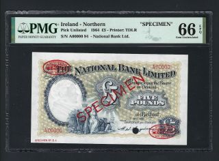Northern Ireland - The National Bank Limited 5 Pound 1 - 5 - 1964 Specimen Unc