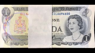 1973 Bank Of Canada 1$ Bundle Of 100 Consecutive - 4 X Rotator’s