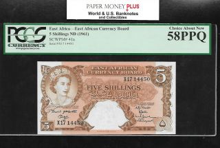 East Africa Queen 5 Shillings 1961 P - 41a Aunc Pcgs 58 Ppq