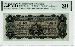 Commonwealth Of Australia P 16a 1926 1 Pounds Kell Collins Sing Pmg 30 Very Fine