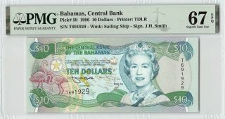Bahamas 1996 P - 59 Pmg Gem Unc 67 Epq 10 Dollars