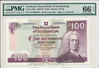 Royal Bank Of Scotland Plc Scotland 100 Pounds 2007 Pmg 66epq