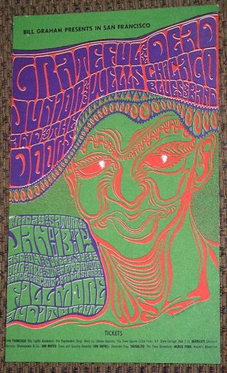 Bill Graham Presents Postcard Handbill Grateful Dead,  The Doors,  Jr.  Wells 1967
