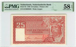 Netherlands 25 Gulden 1949 Solomon Pick 84 Pmg Choice About Uncirculated 58 Epq
