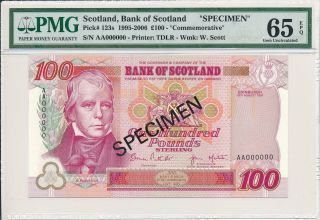 Bank Of Scotland Scotland 100 Pounds 1997 Specimen Prefix Aa Pmg 65epq