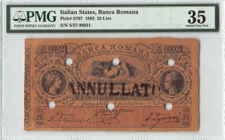 Italian States,  Banca Romana 1883 P - S797 Pmg Choice Very Fine 35 25 Lire