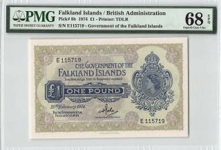 Falkland Islands / British Admin.  1974 P - 8b Pmg Gem Unc 68 Epq 1 Pound