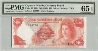 Cayman Islands 1974 (nd 1982) P - 11 Pmg Gem Unc 65 Epq 100 Dollars