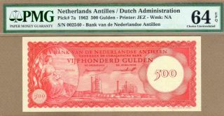 Netherlands Antilles: 500 Gulden Banknote,  (unc Pmg64),  P - 7a,  02.  01.  1962,  No Reserv