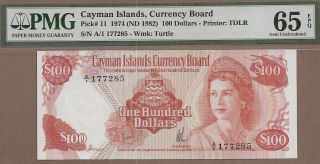 Cayman Islands: 100 Dollars Banknote,  (unc Pmg65),  P - 11,  Scarce,  1974,
