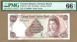 Cayman Islands: 5 Dollars Banknote,  (unc Pmg66),  P - 8a,  Scarce,  1974,