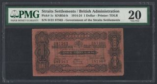 Straits Settlements 1 Dollar 1914 - 24 (pick 1c) Pmg - 20 (87563)