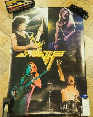 1980 Vintage Van Halen David Lee Roth Stage Collage Logo Poster 35”x23” Framed