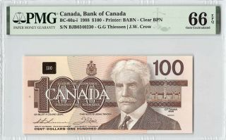 Canada 1988 Bc - 60a - I Pmg Gem Unc 66 Epq 100 Dollars (thiessen - Crow)