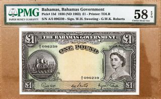 Bahamas 1 Pound 1936 (nd 1963) Pmg 58 Epq Choice About Unc P.  15d