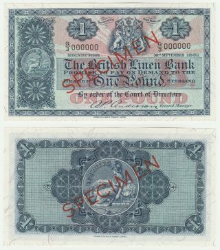 Uk Scotland - British Linen Bank £1 1 Pound 1961 P - 162s Unc Specimen Banknote