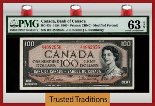 Tt Pk Bc - 43b 1954 Canada Bank $100 Queen Elizabeth Ii Pmg 63 Epq Choice Unc