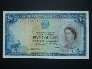 Rhodesia Nyasaland 5 Pounds P.  22/a 1956 Rare