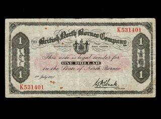 British North Borneo:p - 29,  1 Dollar,  1940 Mount Kinabalu F - Vf