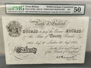 Operation Bernhard Wwii German Counterfeit £20 Note Pick 337ba 1934 Pmg 50 Gb